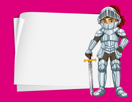 Paper design with knight in silver outfit illustrationのイラスト素材