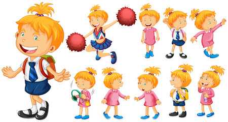 Girl in school uniform and other costumes illustrationのイラスト素材