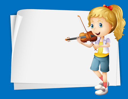 Paper design with girl playing violin illustrationのイラスト素材