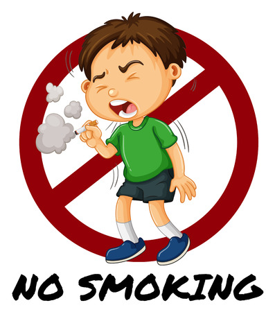 No smoking sign with boy smoking cigarette illustrationのイラスト素材