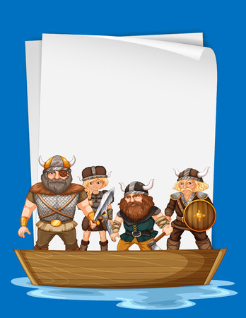 Paper design with vikings on boat illustrationのイラスト素材