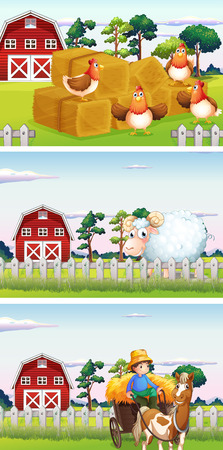 Farmer and farm animals in the farm illustrationのイラスト素材