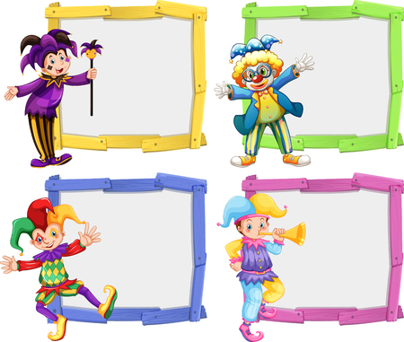 Wooden frame with clowns illustrationのイラスト素材