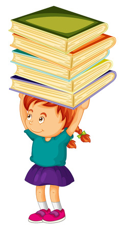 Girl carrying stack of books on her head illustrationのイラスト素材