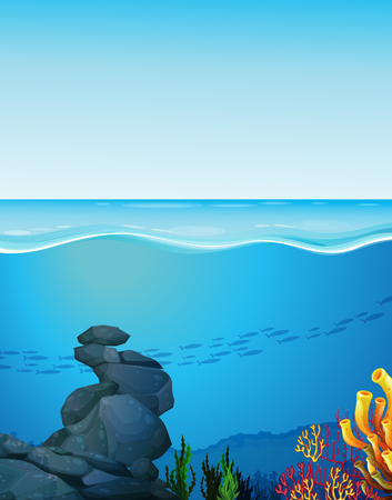 Nature scene with ocean and underwater illustrationのイラスト素材