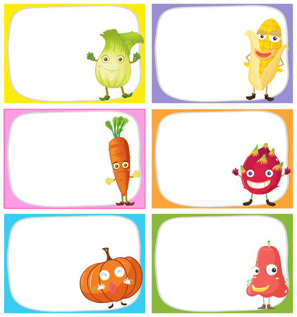 Label design with vegetables and fruits illustrationのイラスト素材