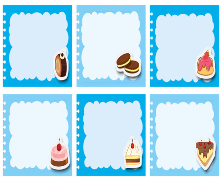Label design with desserts in blue frame illustrationのイラスト素材