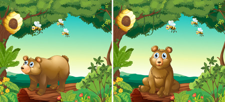 Scenes with bears and bees illustrationのイラスト素材