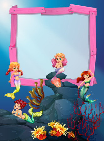 Wooden frame with mermaid underwater illustrationのイラスト素材