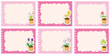 Pink labels with flower pots illustrationのイラスト素材