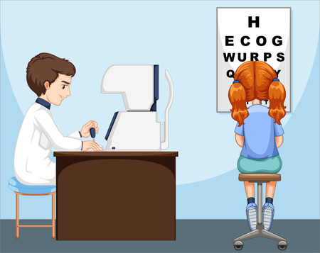 Girl having her eyes checked  illustrationのイラスト素材