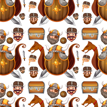 Seamless background design with viking theme illustrationのイラスト素材