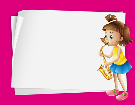 Paper design with girl playing saxophone illustrationのイラスト素材