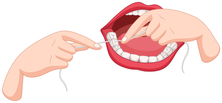 Process of flossing teeth illustrationのイラスト素材