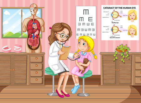 Doctor giving treatment to little girl illustrationのイラスト素材
