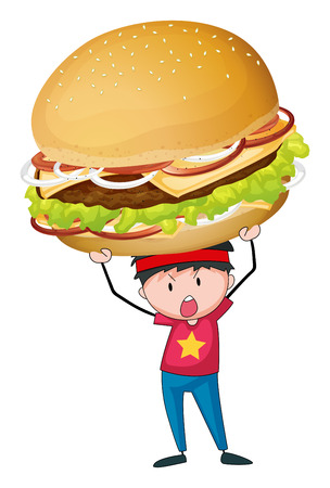 Man holding giant hamburger illustrationのイラスト素材