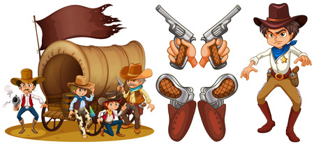 Western set with cowboy and guns illustrationのイラスト素材