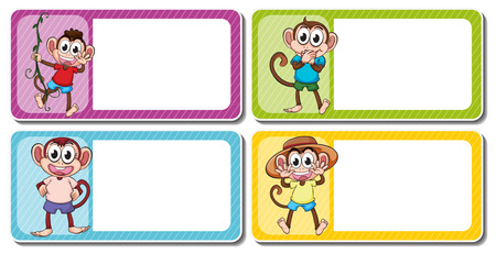 Square lables with cute monkeys illustrationのイラスト素材