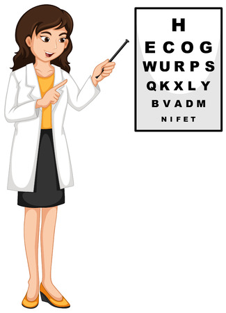 Ophthalmologist pointing at the reading chart illustrationのイラスト素材