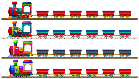Trains in four different colors illustrationのイラスト素材