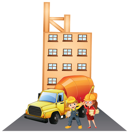 Two construction workers at site illustrationのイラスト素材