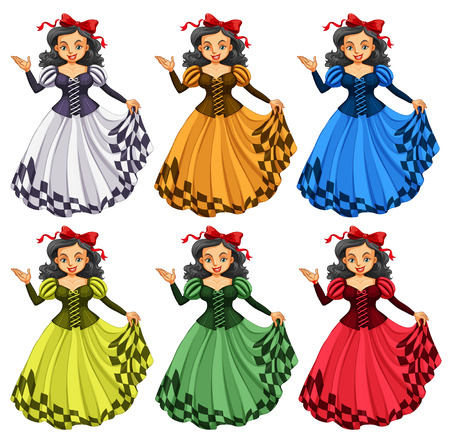 Woman in different color dress illustrationのイラスト素材