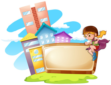 Border design with kid and buildings illustrationのイラスト素材