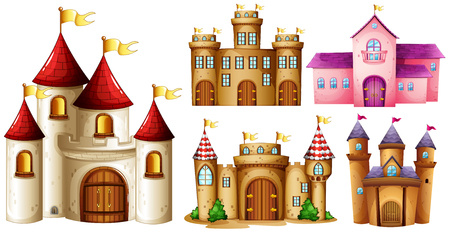 Five design of castle towers illustrationのイラスト素材