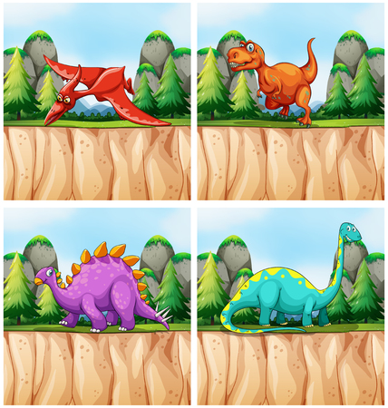 Scenes with many dinosaurs illustrationのイラスト素材