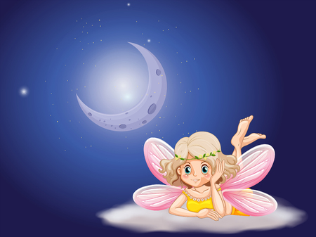 Fairy on cloud at night time illustrationのイラスト素材