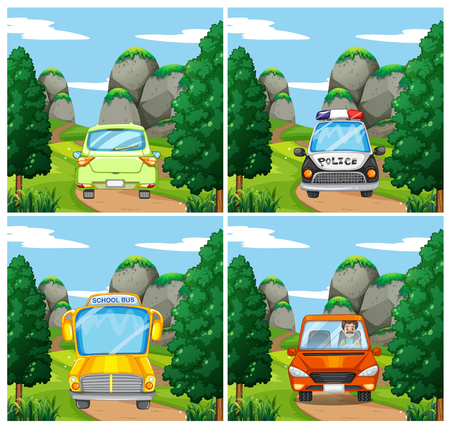 Scenes with different cars on the road illustrationのイラスト素材