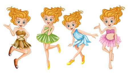 Four beautiful fairies smiling illustrationのイラスト素材