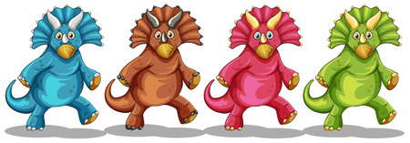 Dinosaurs in four different colors illustrationのイラスト素材
