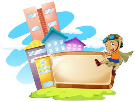 Frame design with boy being hero illustrationのイラスト素材
