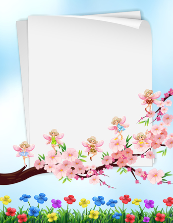 Paper design with flowers and fairies illustrationのイラスト素材