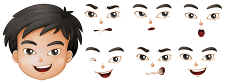 Boy with different facial expressions illustrationのイラスト素材