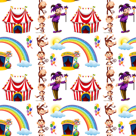 Seamless background design with jester and monkeys illustrationのイラスト素材