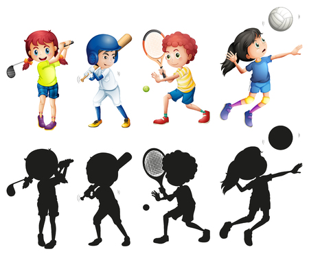 Boys and girls doing sports illustrationのイラスト素材
