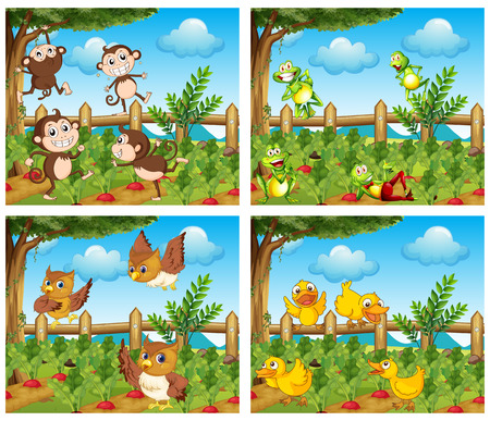 Scenes with animals in the farmyard illustrationのイラスト素材
