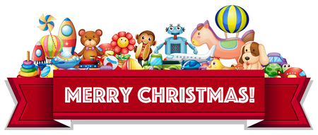 Merry Christmas sign with many toys illustrationのイラスト素材