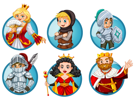Different fairytales characters on round badge illustrationのイラスト素材