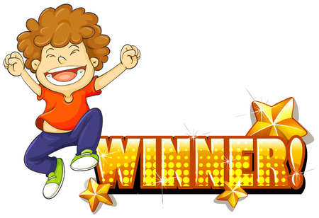 Boy jumping and winner sign illustrationのイラスト素材
