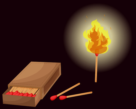 Matchbox and lighted match illustrationのイラスト素材