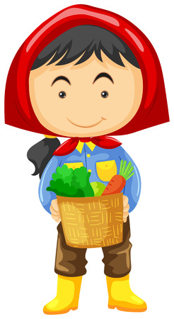 Female farmer holding basket of vegetables illustrationのイラスト素材