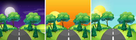 Three scenes of countryside at different time of day illustrationのイラスト素材