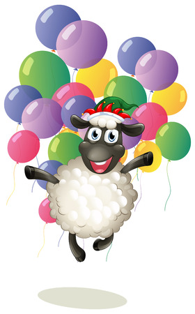 Sheep and colorful balloons illustrationのイラスト素材