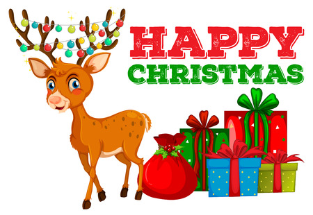 Christmas card design with reindeer and presents illustrationのイラスト素材