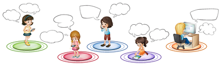 Children communicate through different devices illustrationのイラスト素材
