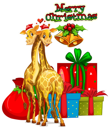 Christmas card template with giraffes and presents illustrationのイラスト素材