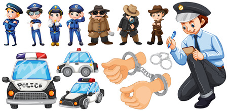Police officers and police car set illustrationのイラスト素材